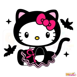 Hello Kitty Black Cat Lolita Halloween SVG PNG design for Cricut and Silhouette cutting machines