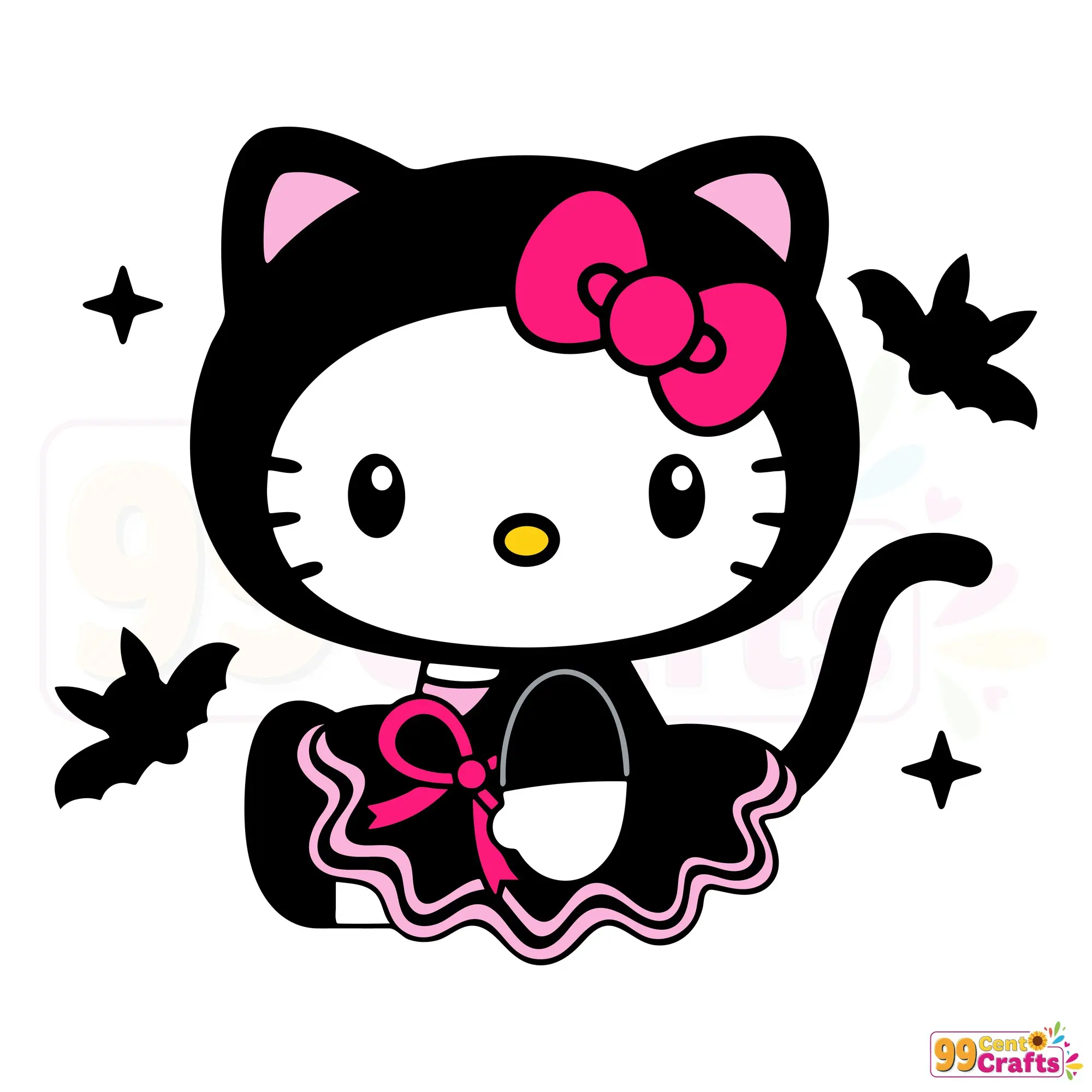 Hello Kitty Black Cat Lolita Halloween SVG PNG design for Cricut and Silhouette cutting machines