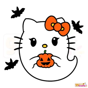 Hello Kitty Boo Ghost Pumpkin Halloween SVG digital cut file design for Cricut and Silhouette crafting machines