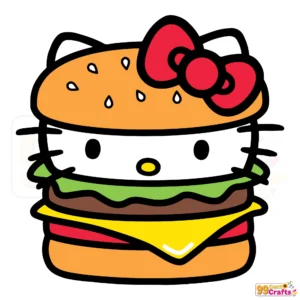 Hello Kitty burger SVG design featuring kawaii hamburger face with bow, perfect for Cricut and Silhouette cutting machines