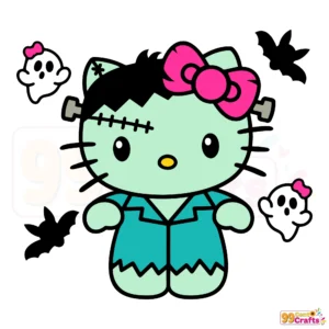 Hello Kitty Frankenstein Halloween SVG clipart design with cute monster character for crafts and party decorations