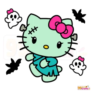 Hello Kitty Frankenstein SVG design for Halloween crafts, compatible with Cricut and Silhouette cutting machines