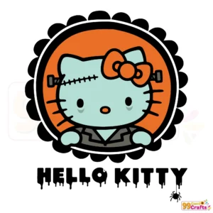 Hello Kitty Frankenstein SVG design showing cute character with stitched face and bolts for Halloween crafts