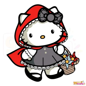 Hello Kitty Little Red Riding Hood SVG design with cape and basket for Cricut and Silhouette cutting machines