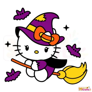 Hello Kitty Little Witch Halloween SVG design featuring cute character in witch costume for Cricut and Silhouette cutting