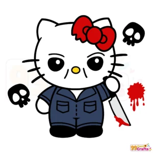 Hello Kitty Michael Myers Halloween SVG design with cute horror mashup for Cricut and Silhouette cutting machines