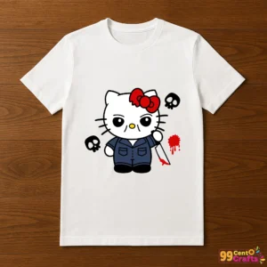 Hello Kitty Michael Myers Halloween design on t-shirt mockup showing cute horror character for DIY apparel