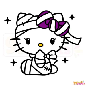 Hello Kitty mummy kawaii Halloween SVG design with cute bandaged character for Cricut and Silhouette crafting
