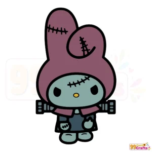 Hello Kitty My Melody Frankenstein SVG design showing cute Halloween characters in spooky monster style