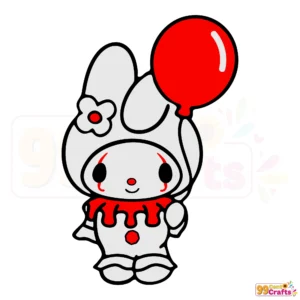 Hello Kitty My Melody Pennywise horror clown SVG cut file design for Halloween crafts and Cricut projects