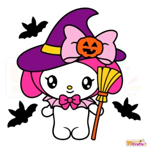 Hello Kitty My Melody Sanrio Halloween SVG design featuring cute characters in festive costumes for Cricut cutting