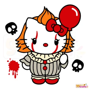 Hello Kitty Pennywise Halloween SVG design featuring cute IT clown digital cut file for Cricut and crafting