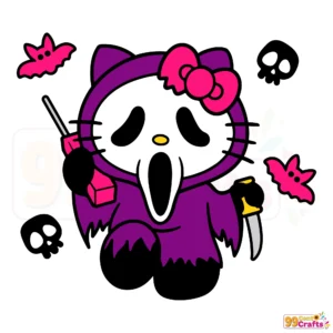 Hello Kitty Scream Ghost Face Halloween SVG design showing spooky cute character mashup for crafting