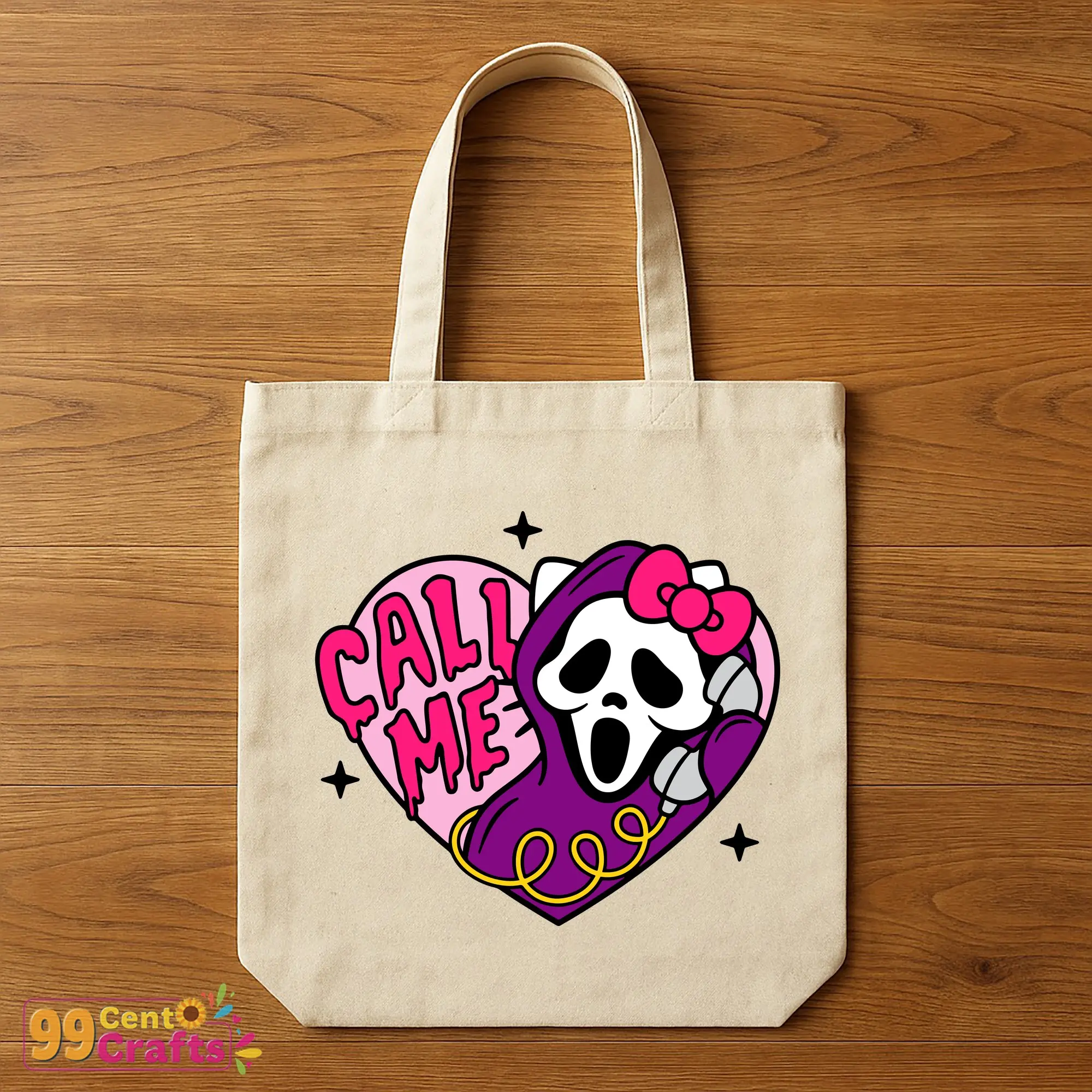 Hello Kitty Scream Halloween SVG design on tote bag mockup displaying spooky character for accessory crafting