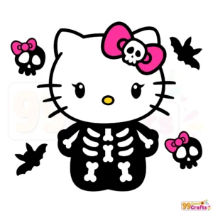 Hello Kitty skeleton Halloween SVG design showing spooky cute character with bones for crafting and cutting machines