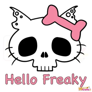 Hello Kitty skull Halloween SVG design with spooky freaky elements for Cricut and Silhouette cutting machines