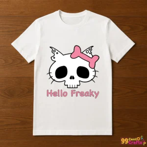 Hello Kitty skull Halloween design printed on t-shirt mockup showing spooky freaky SVG apparel application