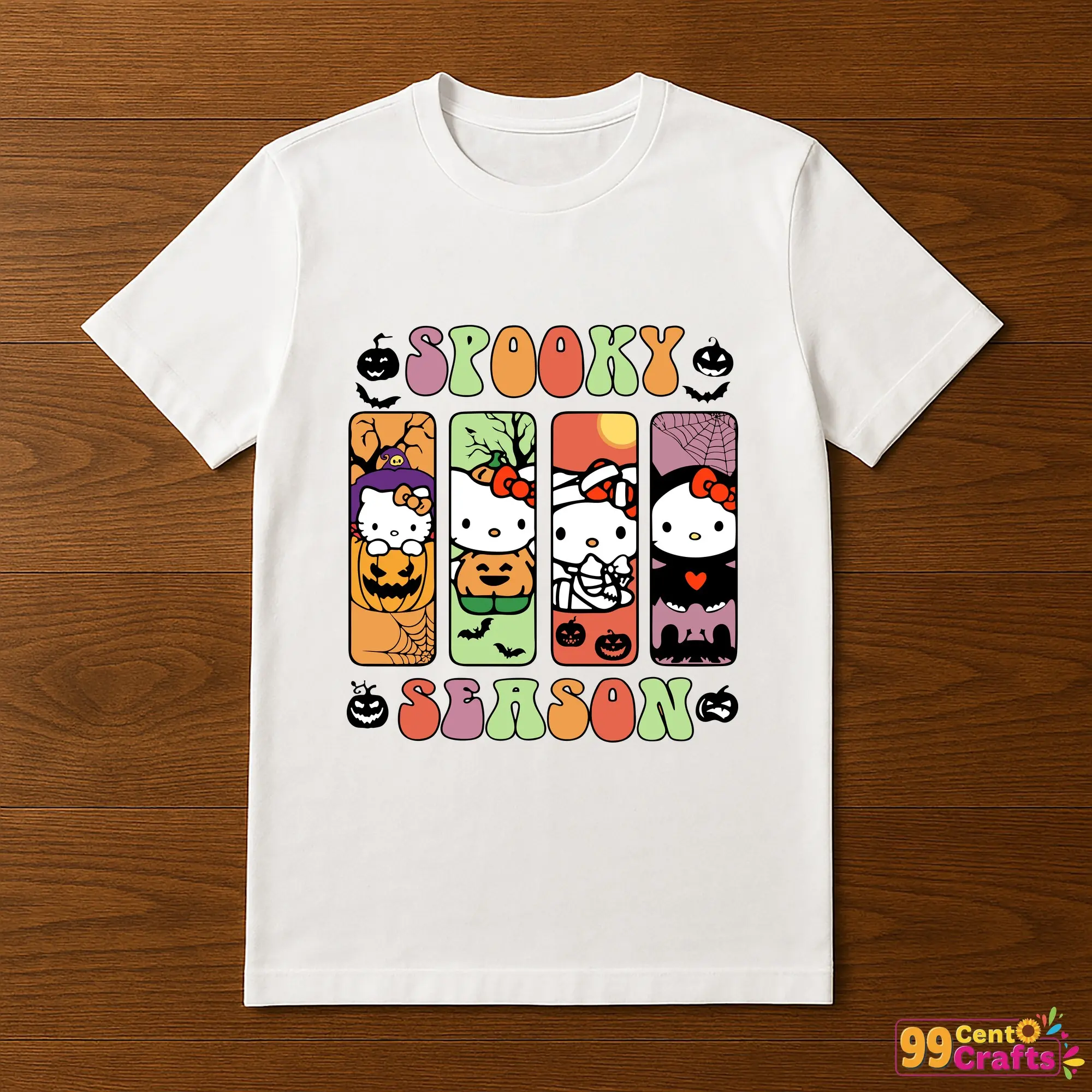 Hello Kitty Spooky Season SVG design printed on a T-shirt mockup