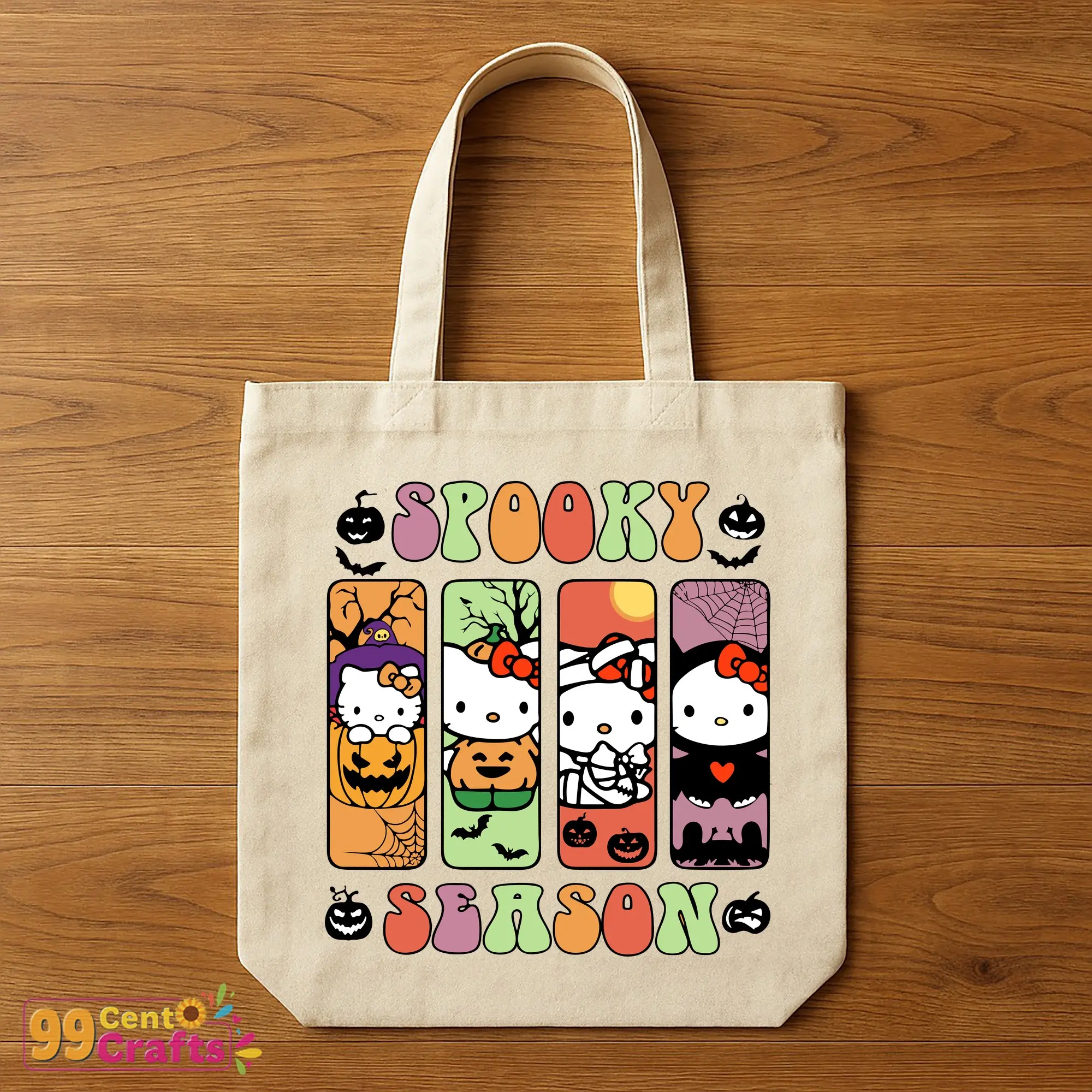 Hello Kitty Spooky Season SVG design printed on a tote bag mockup
