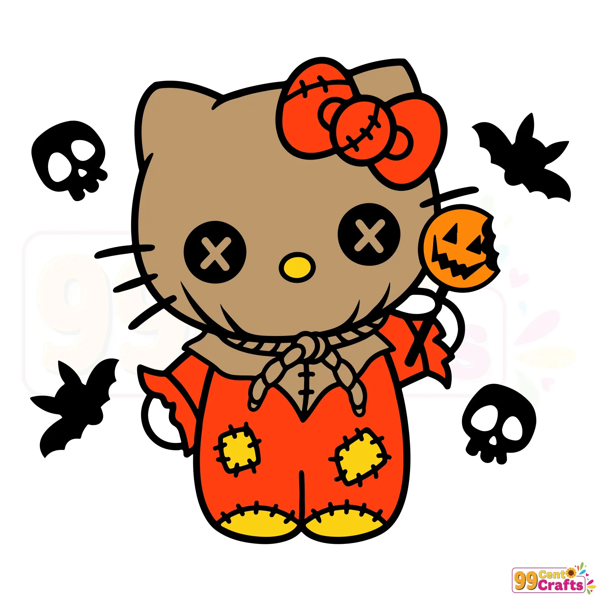 Hello Kitty Trick or Treat Halloween SVG design featuring cute spooky digital cut file for crafting