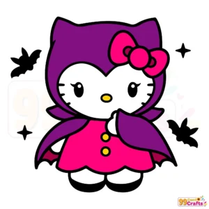 Hello Kitty vampire SVG design with cape and fangs for Halloween crafts and DIY decorations