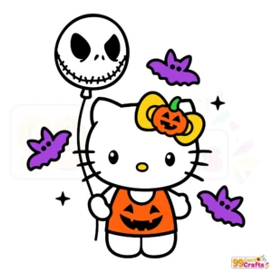 Jack Balloon Hello Kitty Halloween SVG design showing cute character with spooky balloon elements for crafting projects