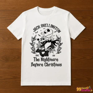 T-shirt mockup showing Jack Skellington SVG design printed on tee