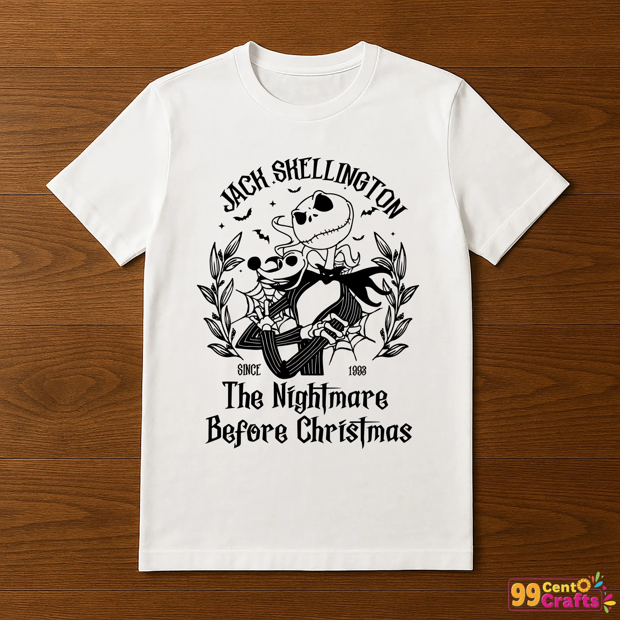 T-shirt mockup showing Jack Skellington SVG design printed on tee