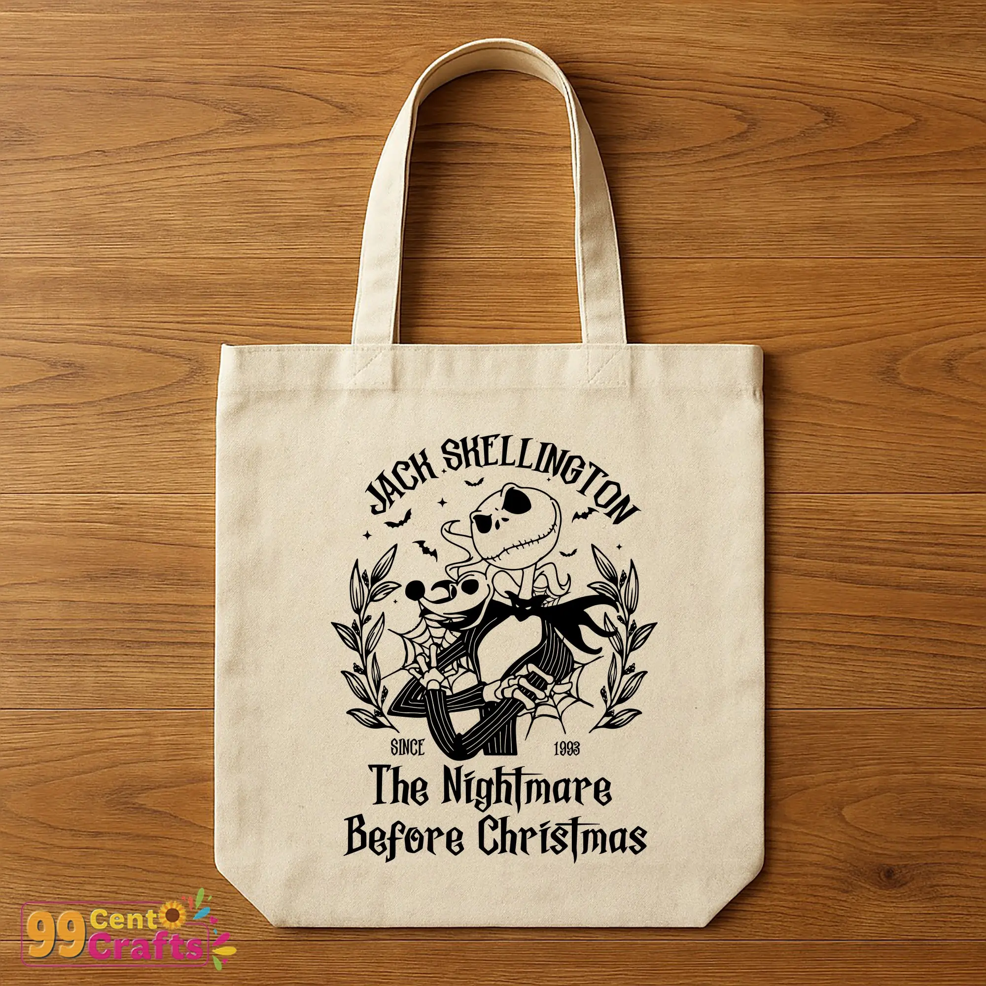 Tote bag mockup featuring Jack Skellington SVG design print