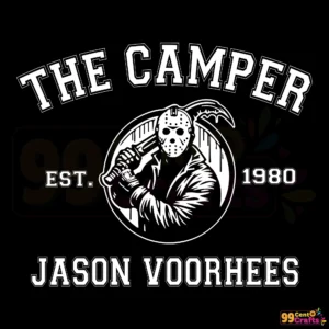 Jason Voorhees SVG design showing detailed hockey mask and text for Cricut and Silhouette