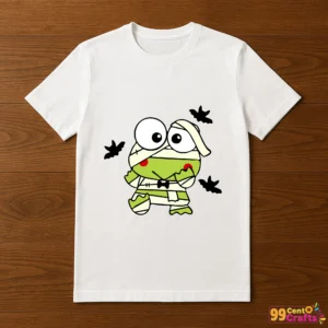 Keroppi Mummy Halloween design printed on t-shirt mockup showing Sanrio character SVG for Cricut crafting