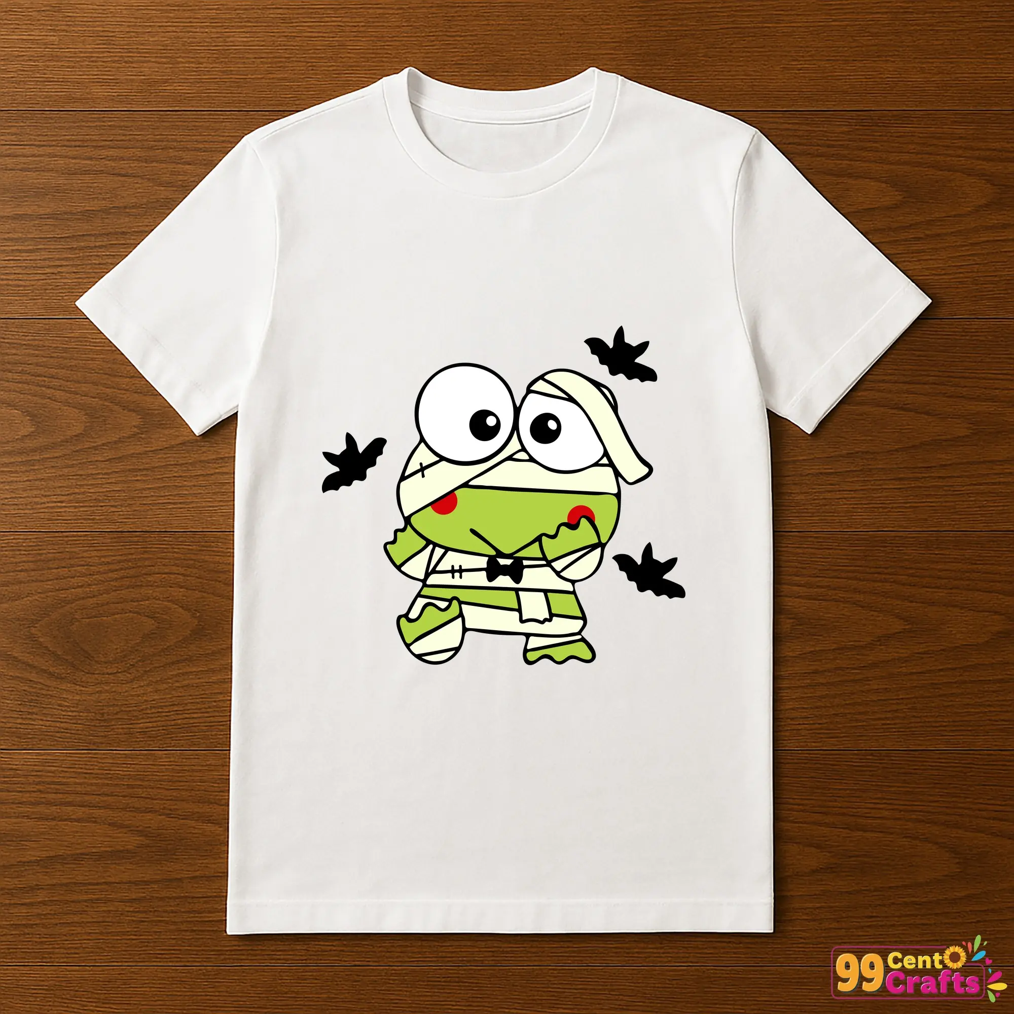 Keroppi Mummy Halloween design printed on t-shirt mockup showing Sanrio character SVG for Cricut crafting