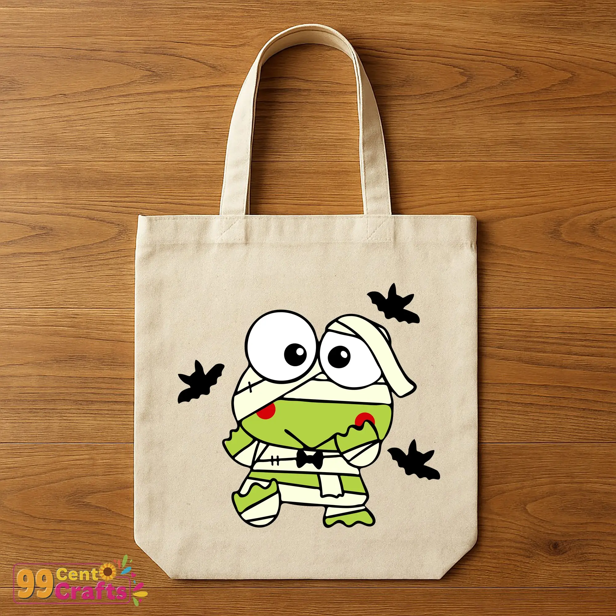 Keroppi Mummy Halloween SVG design on tote bag mockup featuring cute Sanrio character for DIY projects