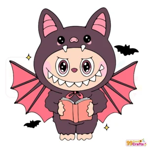 Labubu bat Halloween SVG design for Cricut crafts showing cute character in bat costume