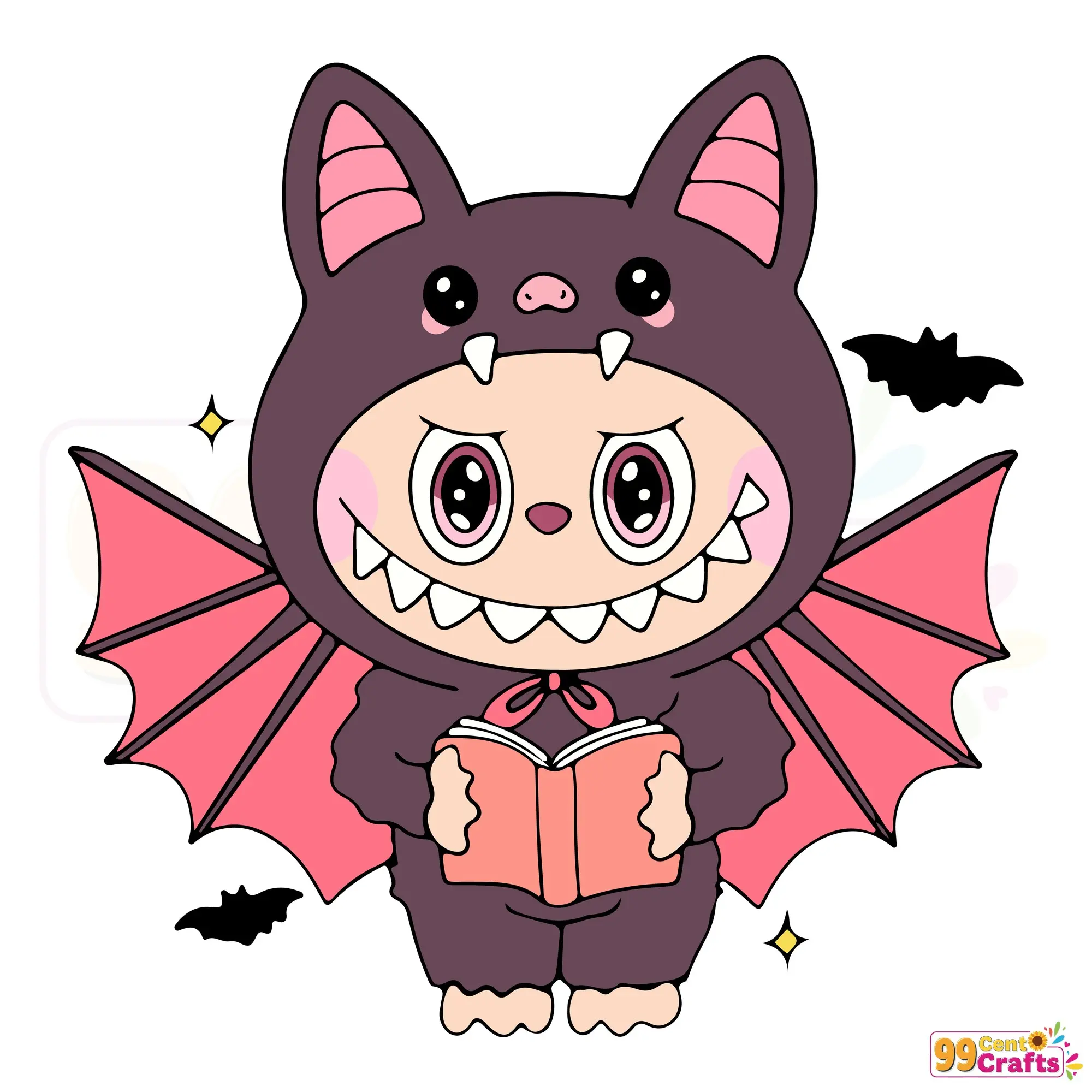 Labubu bat Halloween SVG design for Cricut crafts showing cute character in bat costume