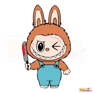 Labubu Chucky Halloween SVG design printed on t-shirt mockup showing scary doll costume craft