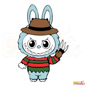 Labubu Freddy Krueger SVG design featuring horror Halloween character for Cricut and Silhouette cutting machines