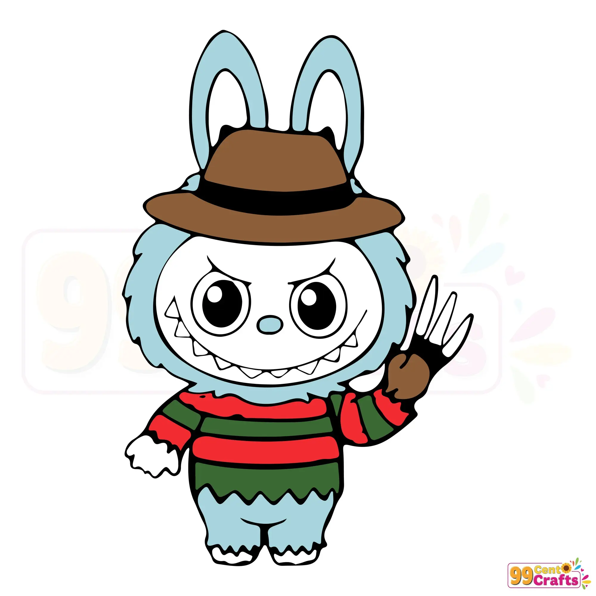 Labubu Freddy Krueger SVG design featuring horror Halloween character for Cricut and Silhouette cutting machines