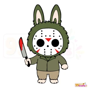 Labubu Jason Voorhees Halloween SVG design featuring killer mask and knife for Cricut and Silhouette cutting machines
