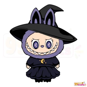 Labubu witch Halloween SVG with cute witch hat design for Cricut cutting machines and craft projects