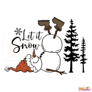 Let It Snow SVG cut file featuring snowman, snowflake and Christmas tree design for crafting