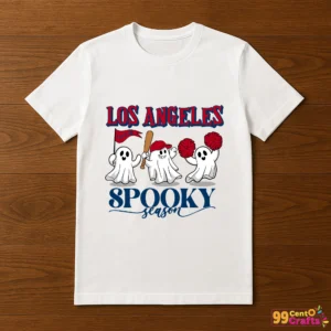 Los Angeles Angels spooky ghost Halloween baseball design printed on t-shirt mockup