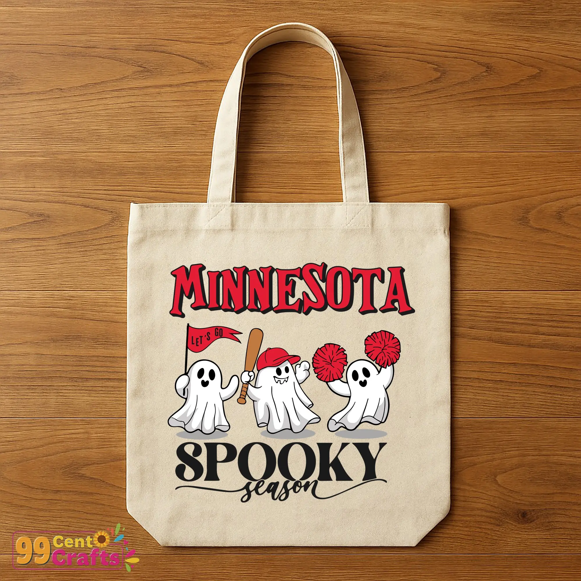 Minnesota Twins baseball ghost Halloween SVG design displayed on tote bag mockup for spooky season style