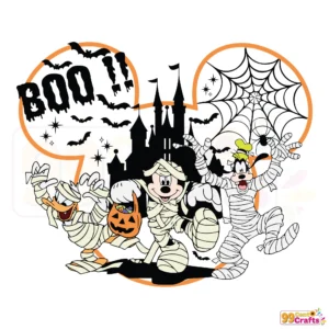 Mummy Mickey Mouse Halloween SVG design with mummy wrap details