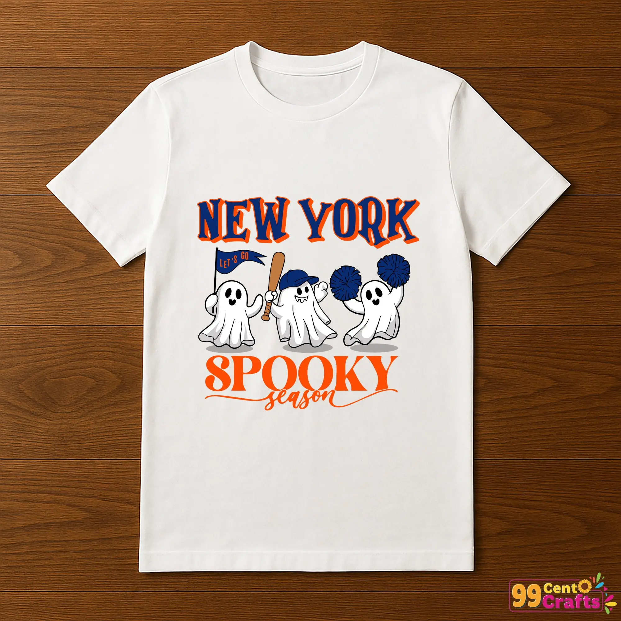 New York Mets Halloween SVG design printed on t-shirt mockup showing spooky baseball theme