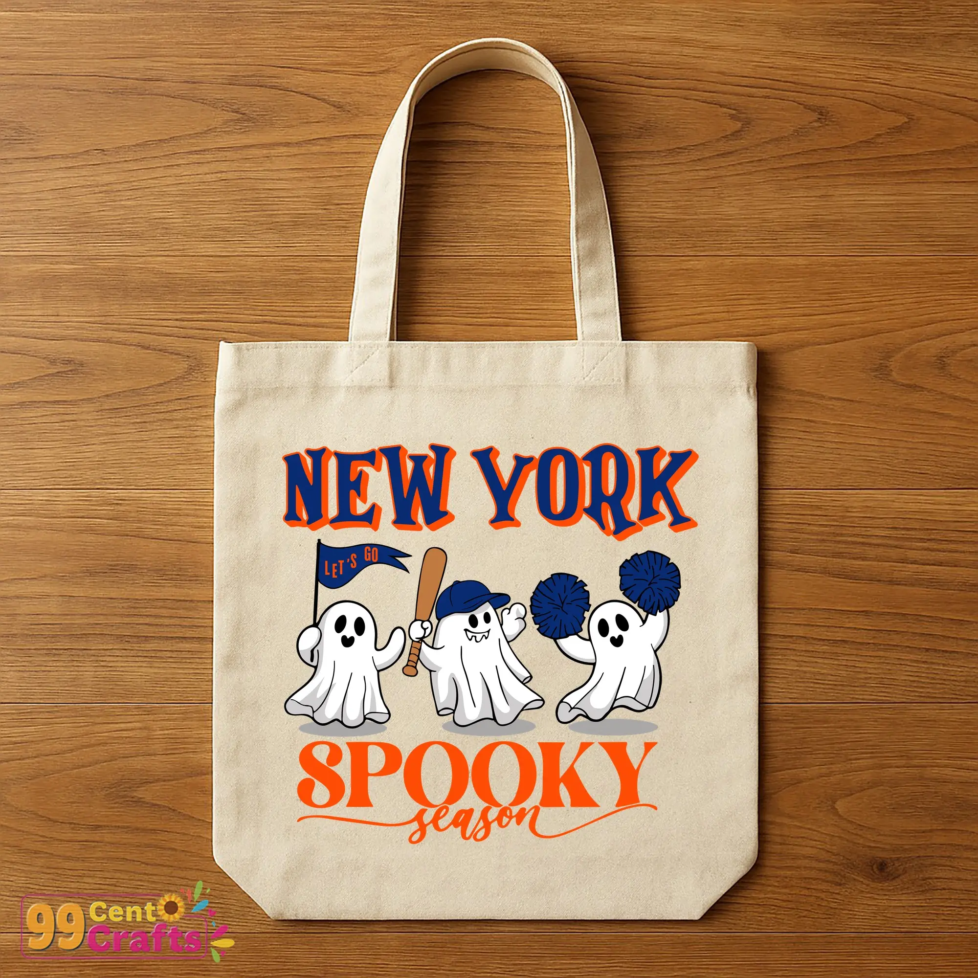 New York Mets Halloween SVG design on tote bag mockup displaying spooky baseball graphics