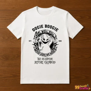 Oogie Boogie Man Est 1993 design printed on t-shirt mockup showing Halloween crafting application