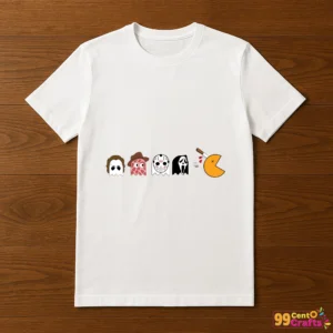 Pacman horror Halloween characters design on a T-shirt mockup