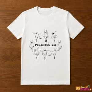 Pas De Boo-rée cute ballet ghost Halloween design printed on t-shirt mockup showing apparel application
