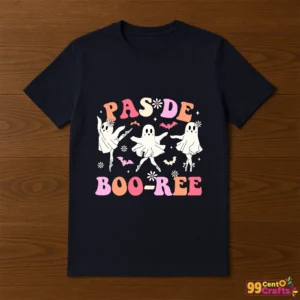 Pas De Boo-rée Halloween ballet dancer design printed on t-shirt mockup showing spooky ballerina craft application